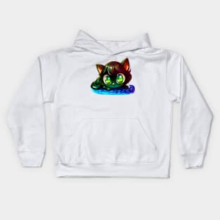 Black cat with green eyes Loves water Kids Hoodie